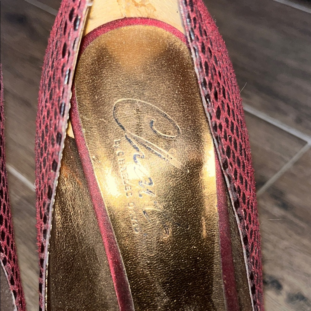 Burgundy Peep-Toe Heels - Picture 2 of 8